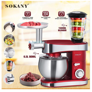 SOKANY 1200W Stand Mixer Stainless Steel 6.5L Bowl 6-speed Kitchen Food