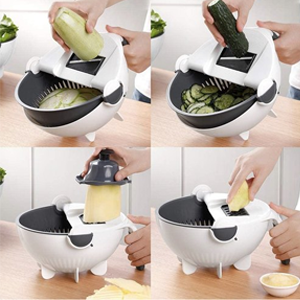 Multifunctional Vegetable Cutter with 7 Interchangeable Blades – All-in-One Food Chopper & Slicer