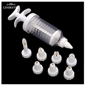 Pastry Syringe with 8 Different Nozzles for Decorating and Icing Cakes in White Polypropylene