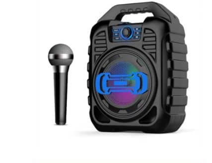 This is an outdoor speaker and microphone. Can be used for celebrations, theater. It is wireless and it has a good sound system. It is a transmission function speaker and it is an audio speaker also.