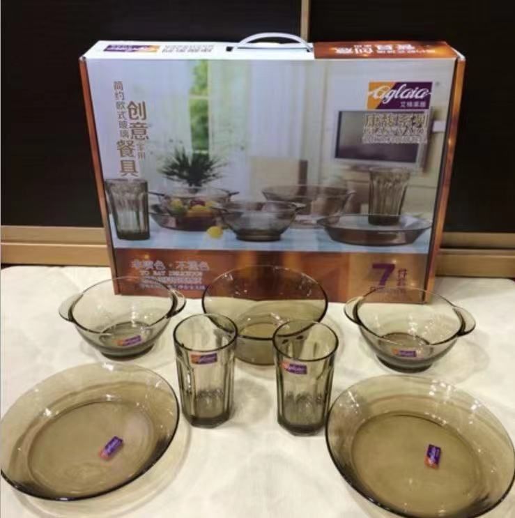 Glass cups and plates