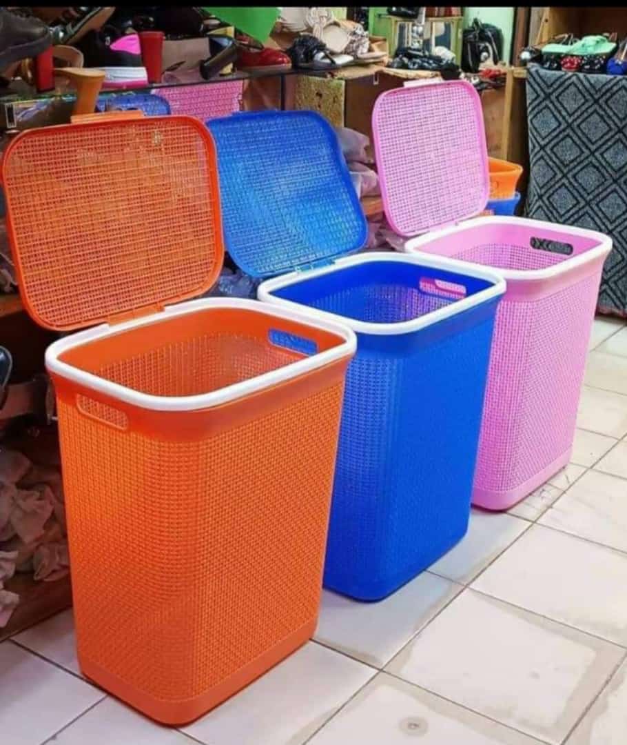 This is a rectangle paper basket good for your home. It can contain many waste papers. It can also be used as a laundry basket. It can be used for recycling and its a pressing type. Easy transportable and very affordable.