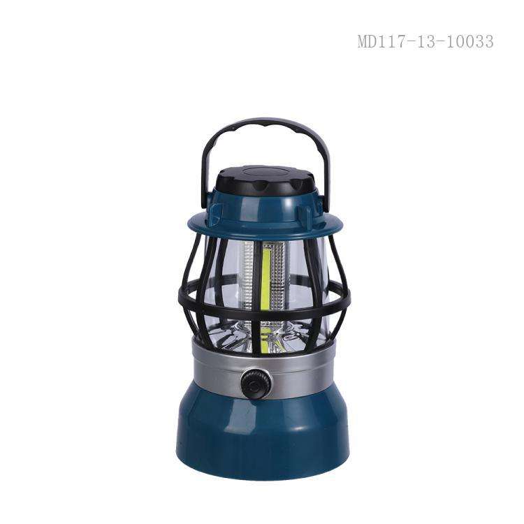 This lamp is a rechargeable one and has a blue color. It can last for 2 - 5 hours depending on the usage. Solid material and a round soft button to put it on.