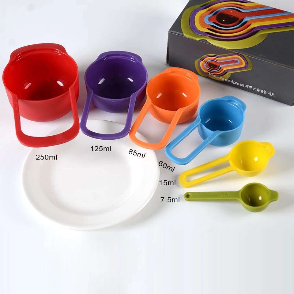 These measurement spoons can help measure cooking stuffs like spices etc. You can also use to measure your baby milk and any other thing related to measurement. They come in several colors and they have a handle and a round head.