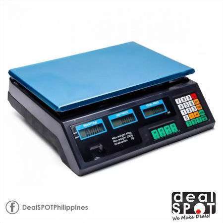 This is an ABS Plastic and stainless steel scale. This scale has a capacity of 5kg-60kg. Is function is to count and weigh.items. Has a size of 33*33*2.5cm.