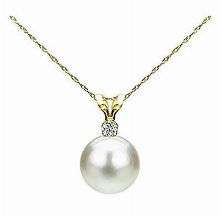 14k White Gold Cultured Freshwater Pearl & Diamond Pendant Necklace