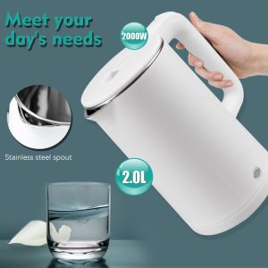 This is a household electric kettle with an automatic power off anti dry. It has a 360 swivel base and a constant temperature of 60 - 70 decree. A free interior and a led lamb. It is 800 gram weight and has a 2000 watt.  Capacity: 2 Liter
