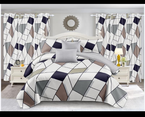 These are quality bed sheets and blinds. These bed sheets can literally change the way you see your bedroom and makes it looks pretty good and boost your confidence. They are made of cotton. You have 2 bed sheets, 2 pillow case and 2 blinds.