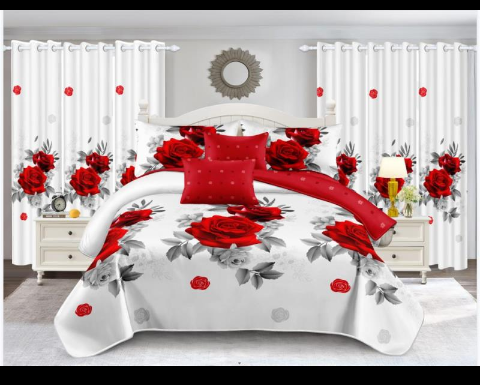 These are quality bed sheets and blinds. These bed sheets can literally change the way you see your bedroom and makes it looks pretty good and boost your confidence. They are made of cotton. You have 2 bed sheets, 2 pillow case and 2 blinds.