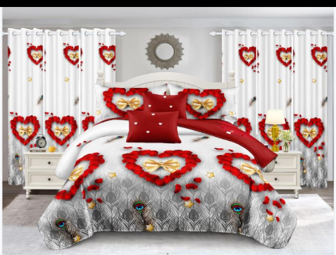 These are quality bed sheets and blinds. These bed sheets can literally change the way you see your bedroom and makes it looks pretty good and boost your confidence. They are made of cotton. You have 2 bed sheets, 2 pillow case and 2 blinds.