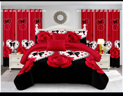 These are quality bed sheets and blinds. These bed sheets can literally change the way you see your bedroom and makes it looks pretty good and boost your confidence. They are made of cotton. You have 2 bed sheets, 2 pillow case and 2 blinds.