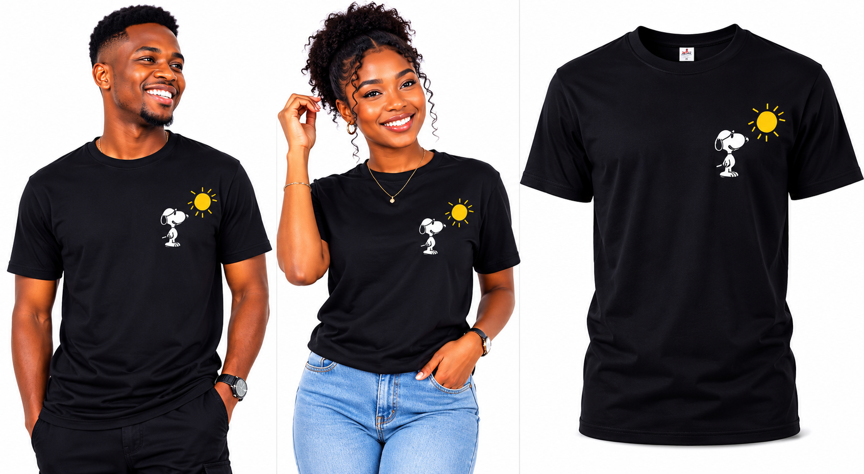 Sunshine Snoopy Black Unisex T-Shirt – Cute Minimalist Graphic Tee for Men & Women