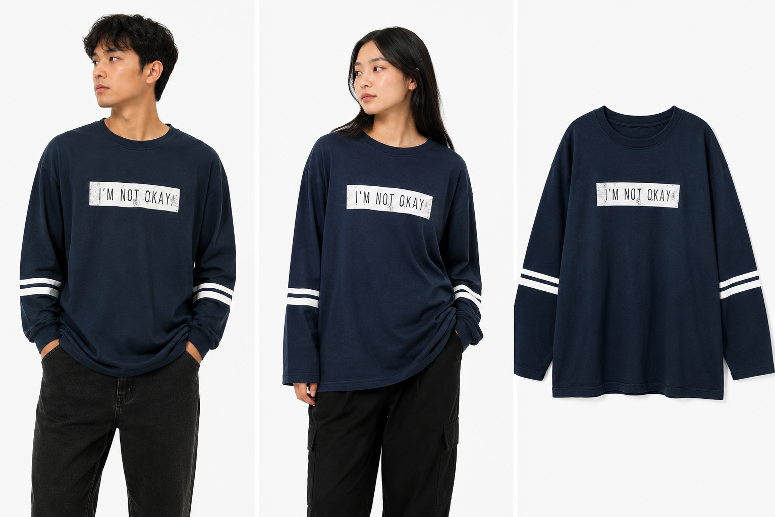 “I’m Not Okay” Oversized Long Sleeve Unisex Shirt – Casual Streetwear Graphic Tee